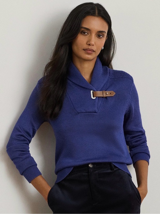 Lauren Ralph Lauren Sweaters - Lauren Ralph Lauren Women's Sabree Long Sleeve Buckle-Trim Sweater Blue XL